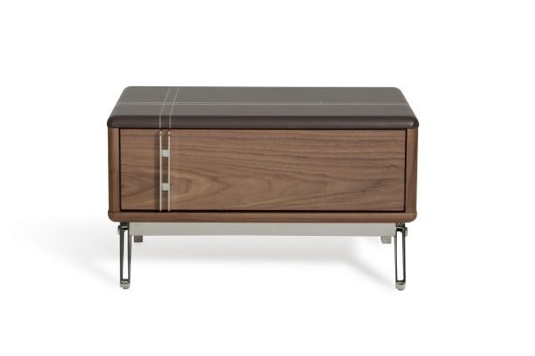 Nova Domus Ria Contemporary Brown Eco-Leather & Walnut Nightstand