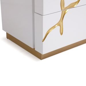 Modrest Aspen Modern Wide White and Gold Nightstand