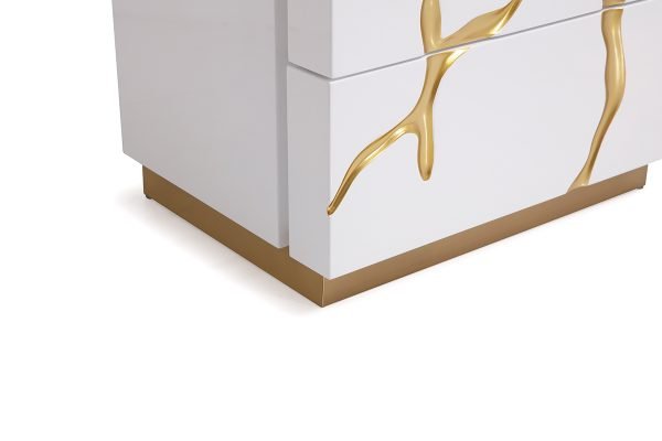Modrest Aspen Modern Wide White and Gold Nightstand