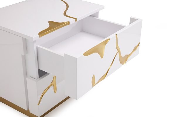 Modrest Aspen Modern Wide White and Gold Nightstand - Image 3