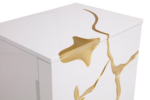 Modrest Aspen Modern Wide White and Gold Nightstand - Image 4