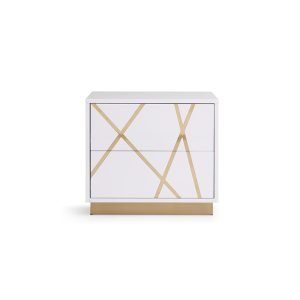 Modrest Nixa Modern Wide White and Gold Nightstand