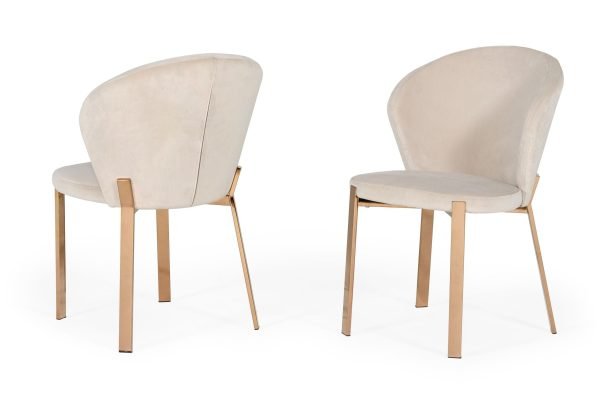 Modrest Nadia - Modern Beige Velvet & Rosegold Dining Chair (Set of 2) - Image 2
