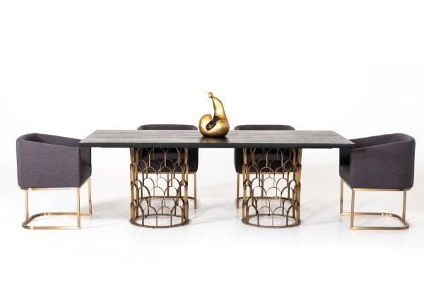 Modrest Natalie Modern Black Acacia & Antique Brass Dining Table - Image 5