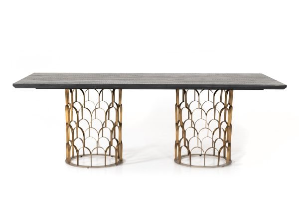 Modrest Natalie Modern Black Acacia & Antique Brass Dining Table - Image 4