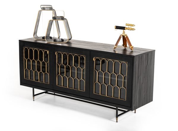 Modrest Natalie Modern Black Acacia & Antique Brass Buffet - Image 4