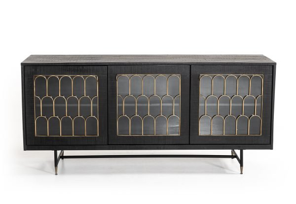 Modrest Natalie Modern Black Acacia & Antique Brass Buffet - Image 3