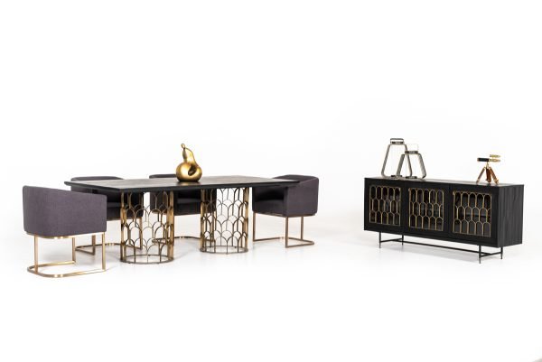 Modrest Natalie Modern Black Acacia & Antique Brass Dining Table - Image 3