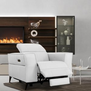 Divani Casa Nella - Modern White Leather Armchair w/ Electric Recliner