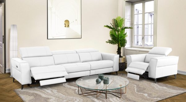 Divani Casa Nella - Modern White Leather Sofa w/ Electric Recliners - Image 2