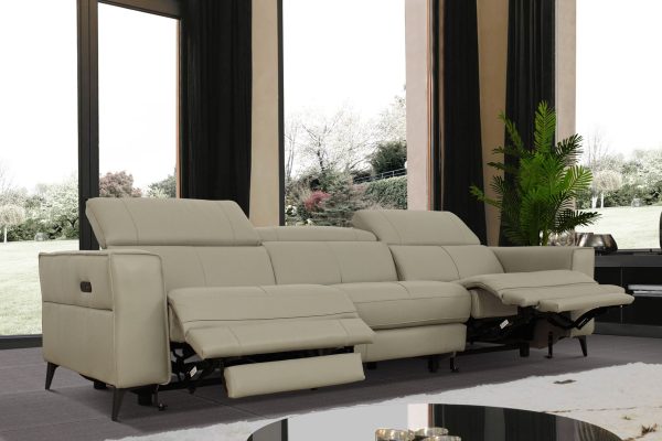 Divani Casa Nella - Modern Light Grey Leather Sofa w/ Electric Recliners - Image 2