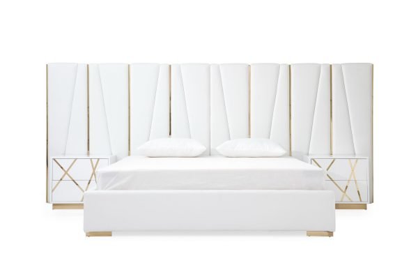 Modrest Nixa - California King Modern White + Gold Bed + Nightstands - Image 2