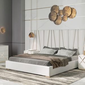 Modrest Nixa - California King Modern White + Gold Bed + Nightstands