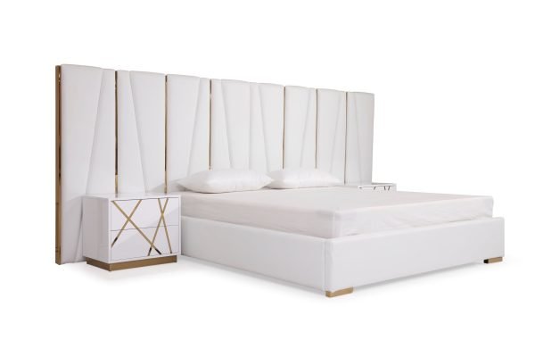 Modrest Nixa - California King Modern White + Gold Bed + Nightstands - Image 3
