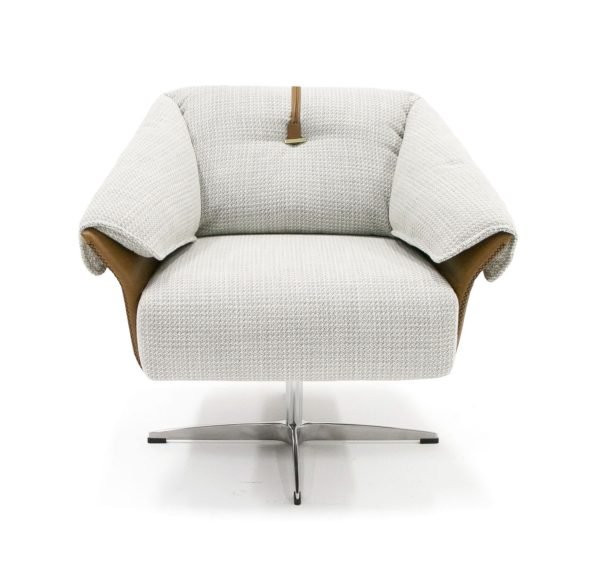 Modrest Ohio - Swivel Grey and Camel Fabric Accent Chair - Image 2