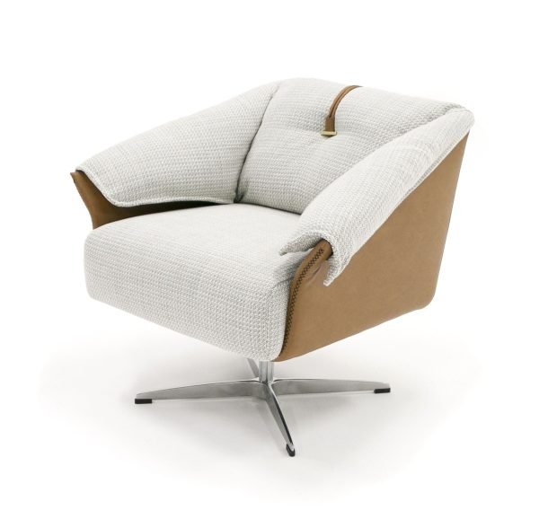 Modrest Ohio - Swivel Grey and Camel Fabric Accent Chair