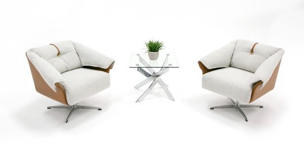 Modrest Ohio - Swivel Grey and Camel Fabric Accent Chair - Image 4