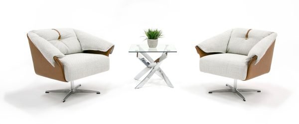 Modrest Ohio - Swivel Grey and Camel Fabric Accent Chair - Image 5