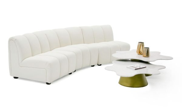 Divani Casa Olandi - Modern White Fabric Curved Sectional Sofa - Image 5