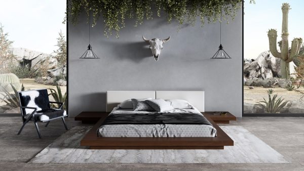 Modrest Tokyo - Contemporary Walnut and White Platform Bed - Image 3