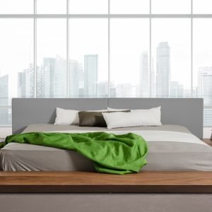 Queen Modrest Opal Modern Low Profile Walnut and Grey Leatherette Platform Bed