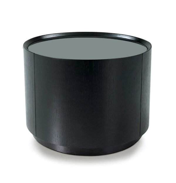 Orca Modern Round Dark Oak Glass-Top Nightstand W Drawer - Image 3