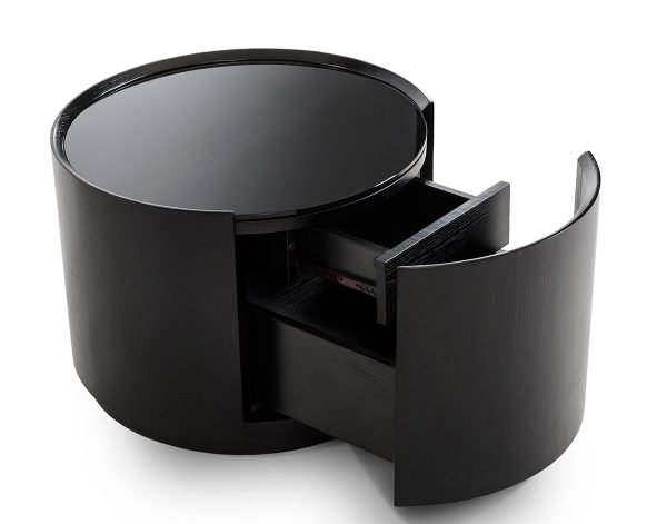 Orca Modern Round Dark Oak Glass-Top Nightstand W Drawer - Image 2