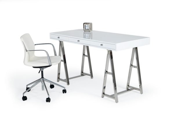 Modrest Ostrow - White + Stainless Steel Desk - Image 3