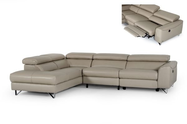 Divani Casa Versa - Modern Light Taupe Eco-Leather Left Facing Sectional Sofa with Recliner - Image 3