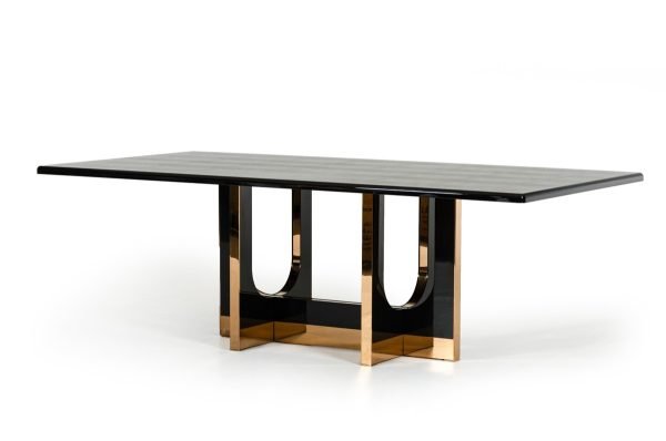 A&X Padua Modern Large Black Crocodile & Rosegold Dining Table - Image 5