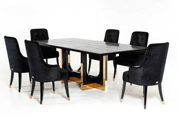 A&X Padua Modern Large Black Crocodile & Rosegold Dining Table