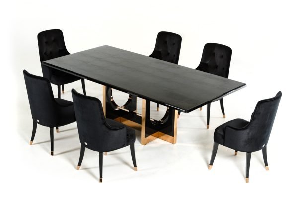 A&X Padua Modern Large Black Crocodile & Rosegold Dining Table - Image 3
