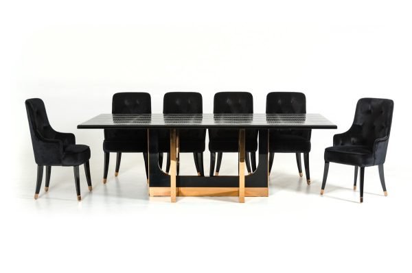 A&X Padua Modern Large Black Crocodile & Rosegold Dining Table - Image 2