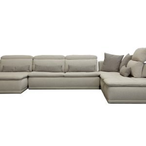 David Ferrari Panorama - Italian Modern Taupe Grey Fabric and Leather Modular Sectional Sofa