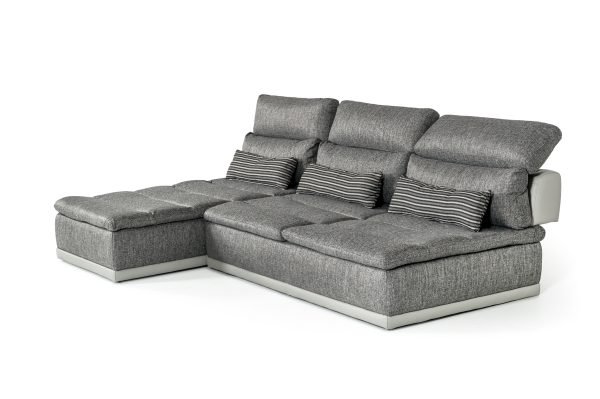 David Ferrari Panorama - Italian Modern Grey Fabric + Grey Leather Modular Sectional Sofa - Image 5