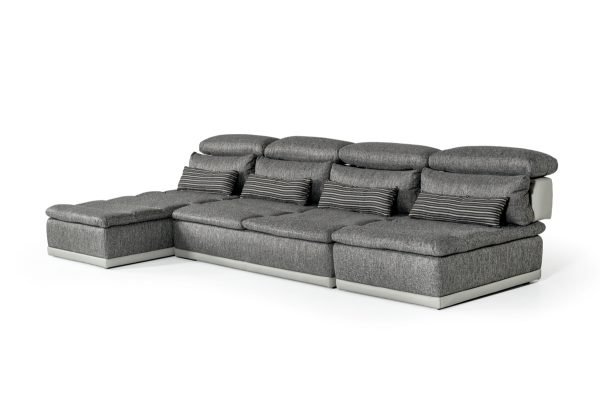 David Ferrari Panorama - Italian Modern Grey Fabric + Grey Leather Modular Sectional Sofa - Image 3