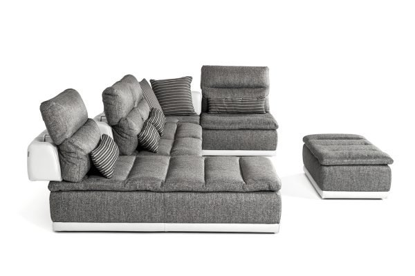 David Ferrari Panorama - Italian Modern Grey Fabric + White Leather Modular Sectional Sofa - Image 4