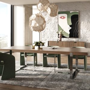 Modrest Pauline- Modern Walnut and Stainless Steel Dining Table