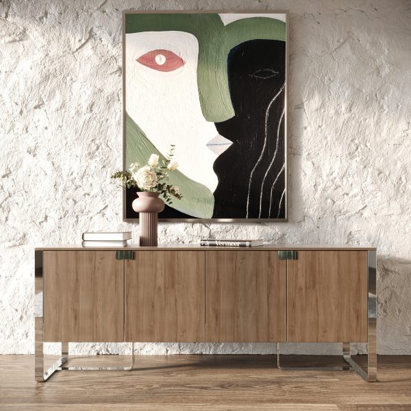 Modrest Pauline- Modern Walnut and Stainless Steel Sideboard Buffet