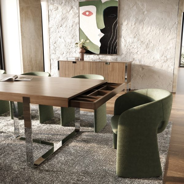 Modrest Pauline- Modern Walnut and Stainless Steel Dining Table - Image 2