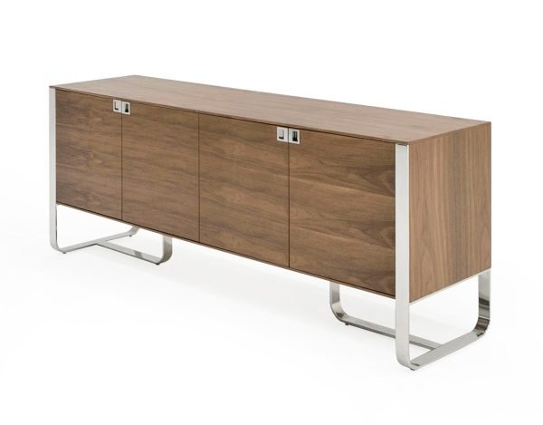 Modrest Pauline- Modern Walnut and Stainless Steel Sideboard Buffet - Image 3