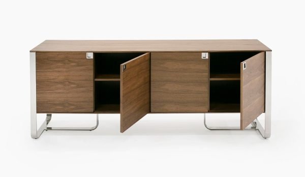 Modrest Pauline- Modern Walnut and Stainless Steel Sideboard Buffet - Image 4
