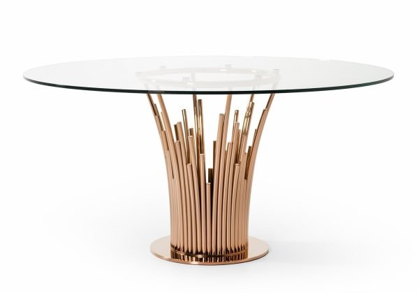 Modrest Paxton Modern Round Glass & Rosegold Dining Table - Image 5