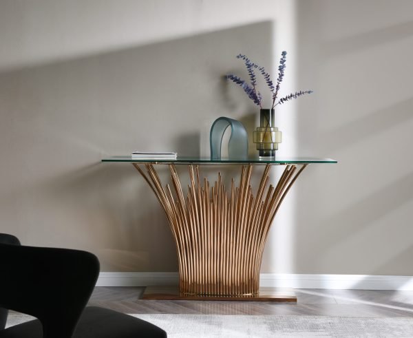 Modrest Paxton - Modern Glass + Rosegold Console Table - Image 2