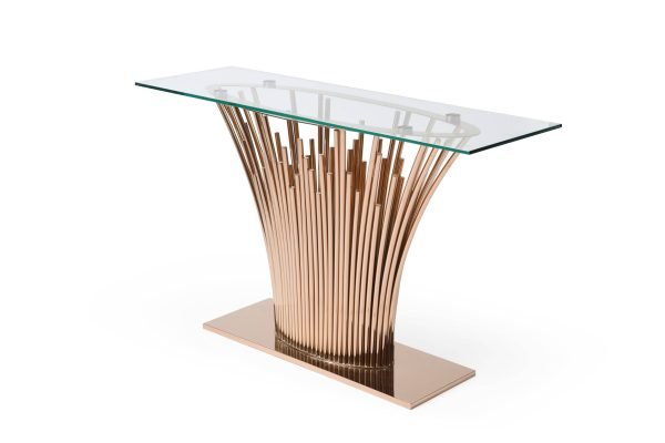 Modrest Paxton - Modern Glass + Rosegold Console Table - Image 4