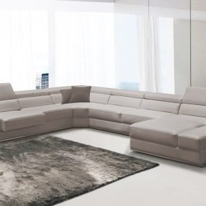 Divani Casa Pella - Modern Grey Italian Leather U Shaped Sectional Sofa