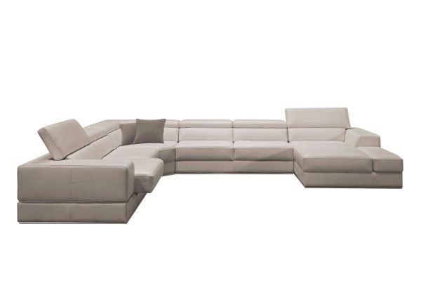 Divani Casa Pella - Modern Grey Italian Leather U Shaped Sectional Sofa - Image 3
