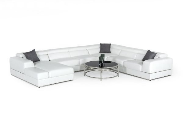 Divani Casa Pella - Modern White Italian Leather U Shaped Sectional Sofa - Image 2