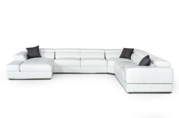 Divani Casa Pella - Modern White Italian Leather U Shaped Sectional Sofa - Image 3