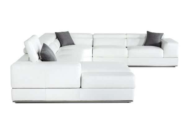 Divani Casa Pella - Modern White Italian Leather U Shaped Sectional Sofa - Image 4